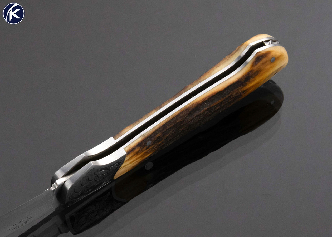 Joe Kious Custom Knife Ron Nott Engraved Stag Lockback - Image 5