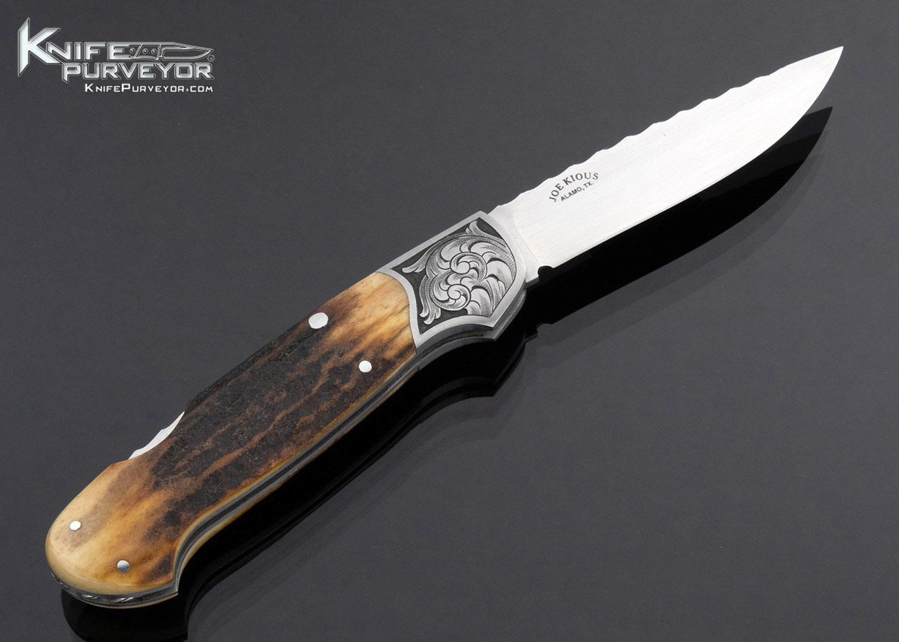 Joe Kious Custom Knife Ron Nott Engraved Stag Lockback - Image 3
