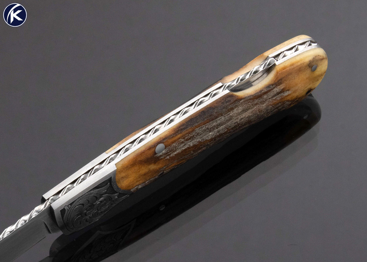 Joe Kious Custom Knife Ron Nott Engraved Stag Lockback - Image 4