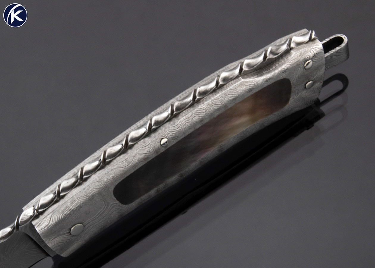 Kay Embretsen Custom Knife Sole Authorship Damascus Black Lip Pearl Interframe Gentleman's Lockback - Image 4