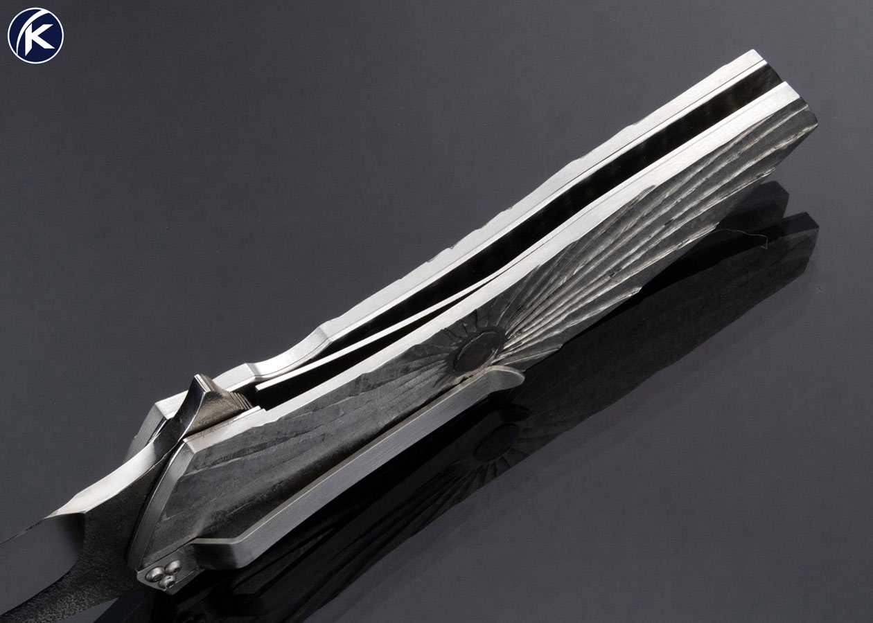 Koji Hara Custom Knife Machined Carved Stainless Steel Frame Linerlock Flipper - Image 5