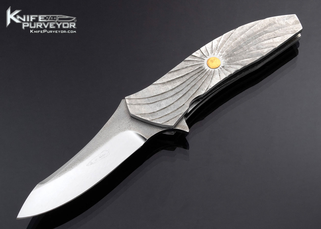 Koji Hara Custom Knife Machined Carved Stainless Steel Frame Linerlock Flipper 17249