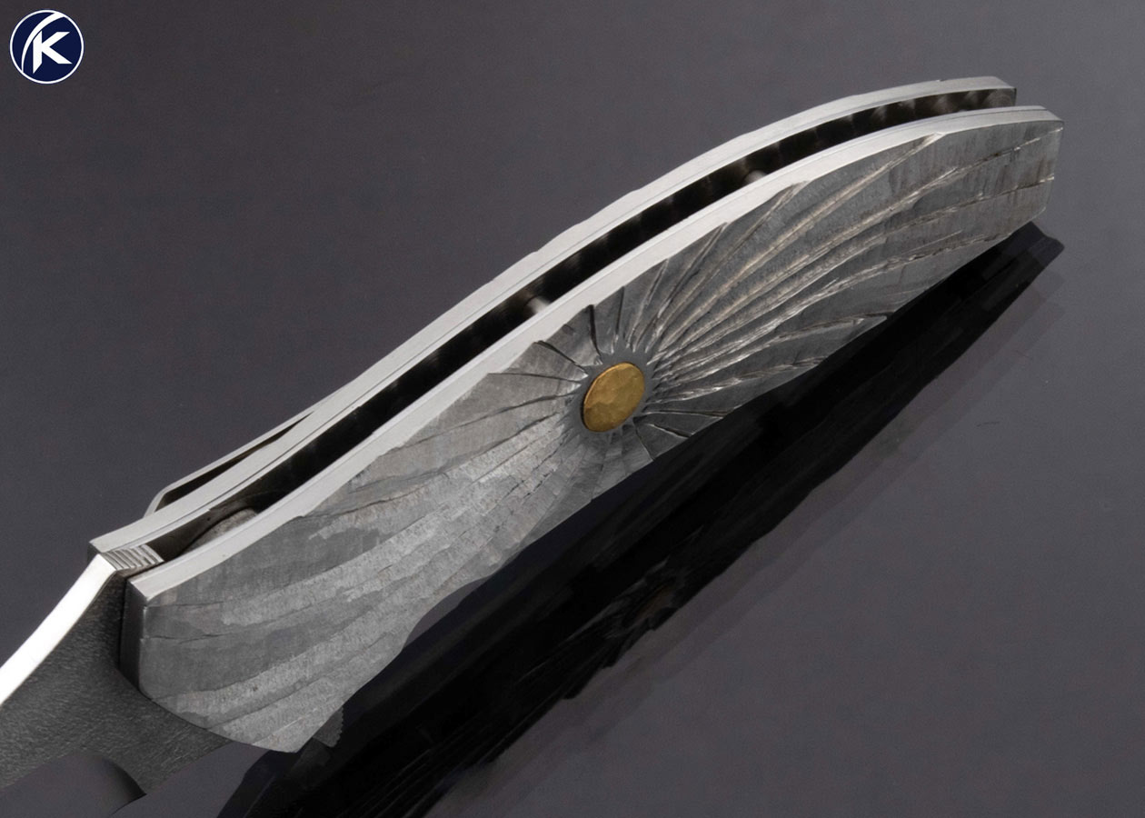 Koji Hara Custom Knife Machined Carved Stainless Steel Frame Linerlock Flipper - Image 4