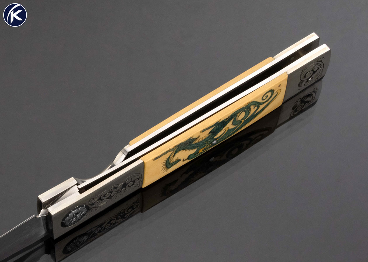 Michael Walker Custom Knife Patricia Walker Scrimshawed Tanto Linerlock - Image 6