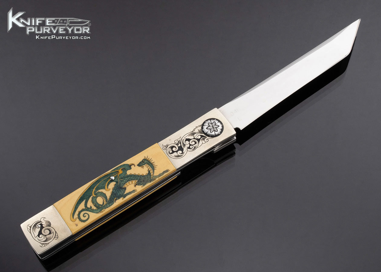 Michael Walker Custom Knife Patricia Walker Scrimshawed Tanto Linerlock - Image 3