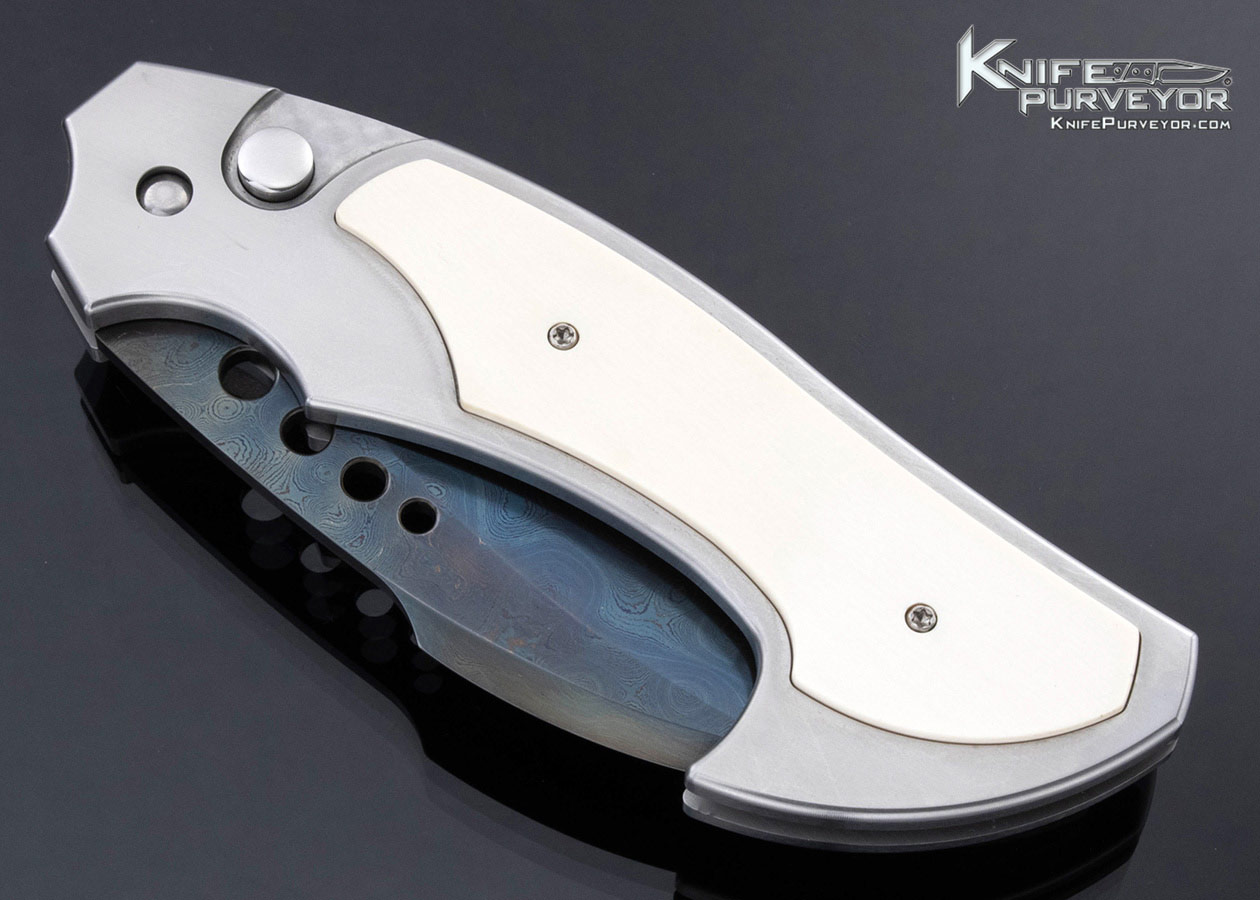 Reese Weiland Custom Knife Blued Damascus and Mammoth Button Release Automatic Rastor - Image 2