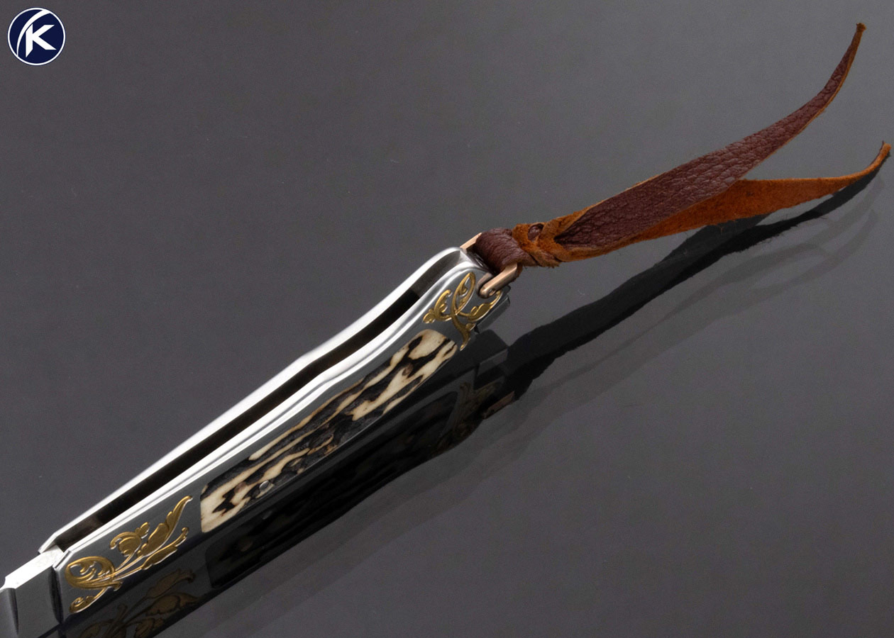 Ron Lake Custom Knife Weldon E. Lister Engraved 24Kt Gold Inlayed Stag ...