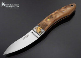 S.R. Johnson Custom Knife Ron Skaggs Indian and Buffalo Engraved Scrimshawed Mammoth Skinner with Sheath 17278