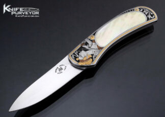 Steve Hoel Custom Knife Gold Lip Pearl Interframe Lockback Engraved by Jon Robyn with 24kt Gold Inlays 17229