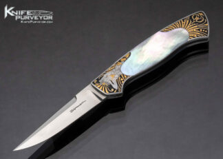 Tim Herman Custom Knife Engraved Alphonse Mucha Art Nuevo Pearl Lockback with Gold Inlays 17240