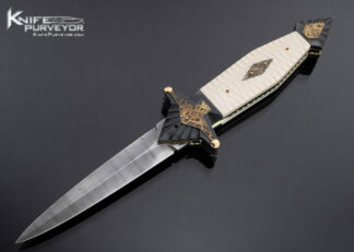 Van Barnett Custom Knife Sole Authorship Damascus Linerlock Textured Mammoth Dagger 17248