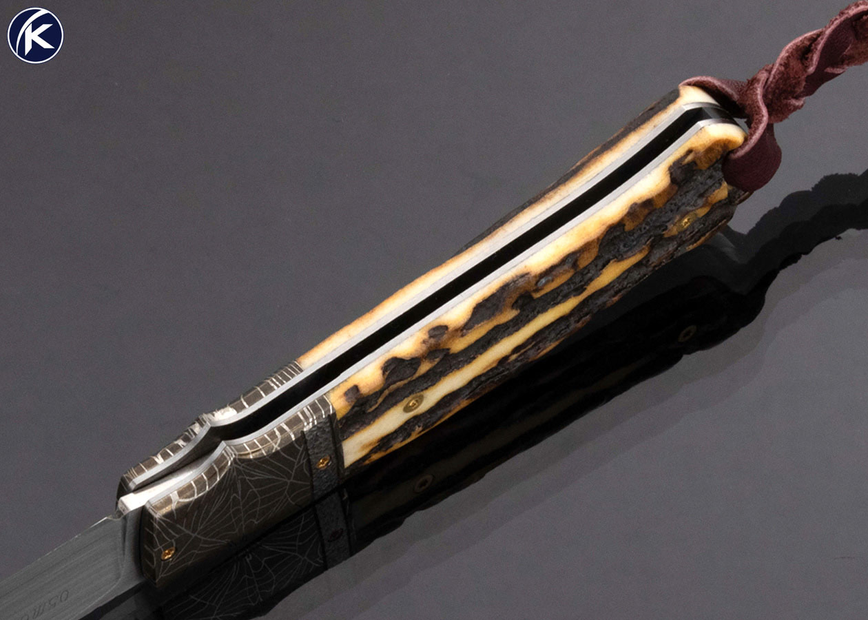 W.D. Pease Custom Knife Robert Eggerling Damascus Stag Lockback - Image 5