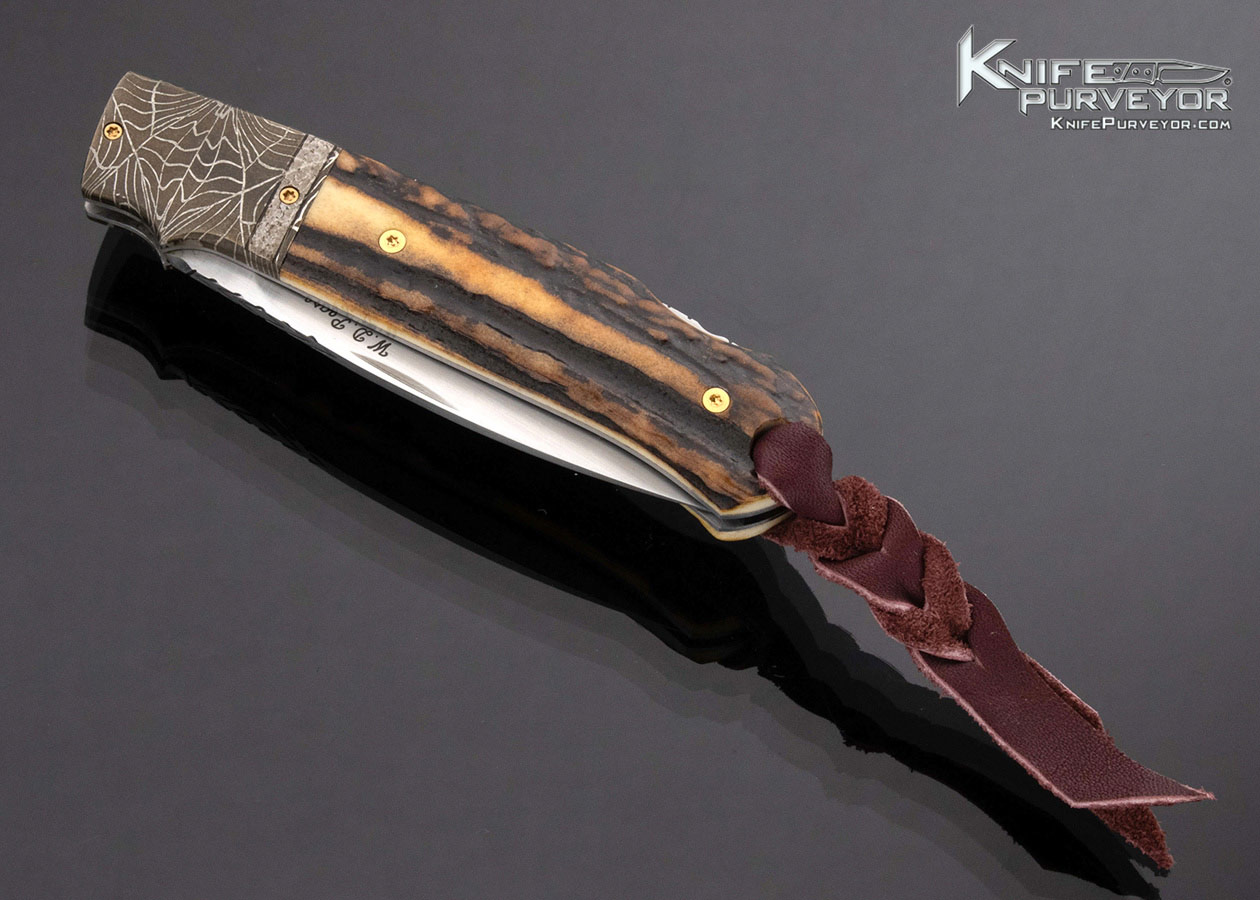 W.D. Pease Custom Knife Robert Eggerling Damascus Stag Lockback - Image 2
