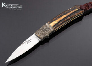 W.D. Pease Custom Knife Robert Eggerling Damascus Stag Lockback 17323