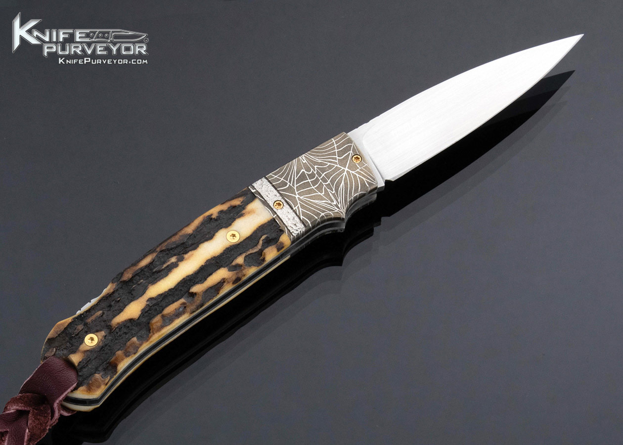 W.D. Pease Custom Knife Robert Eggerling Damascus Stag Lockback - Image 3