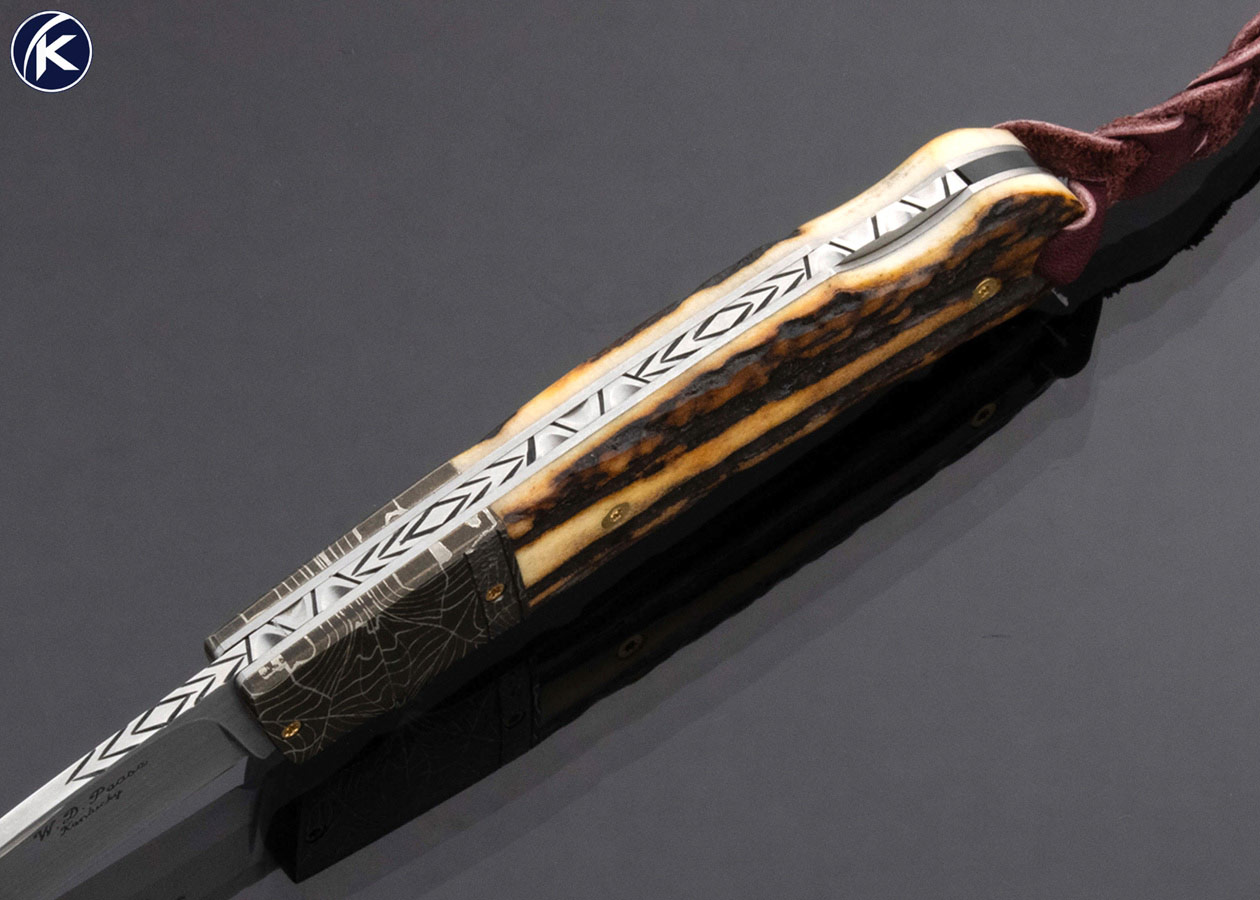 W.D. Pease Custom Knife Robert Eggerling Damascus Stag Lockback - Image 4