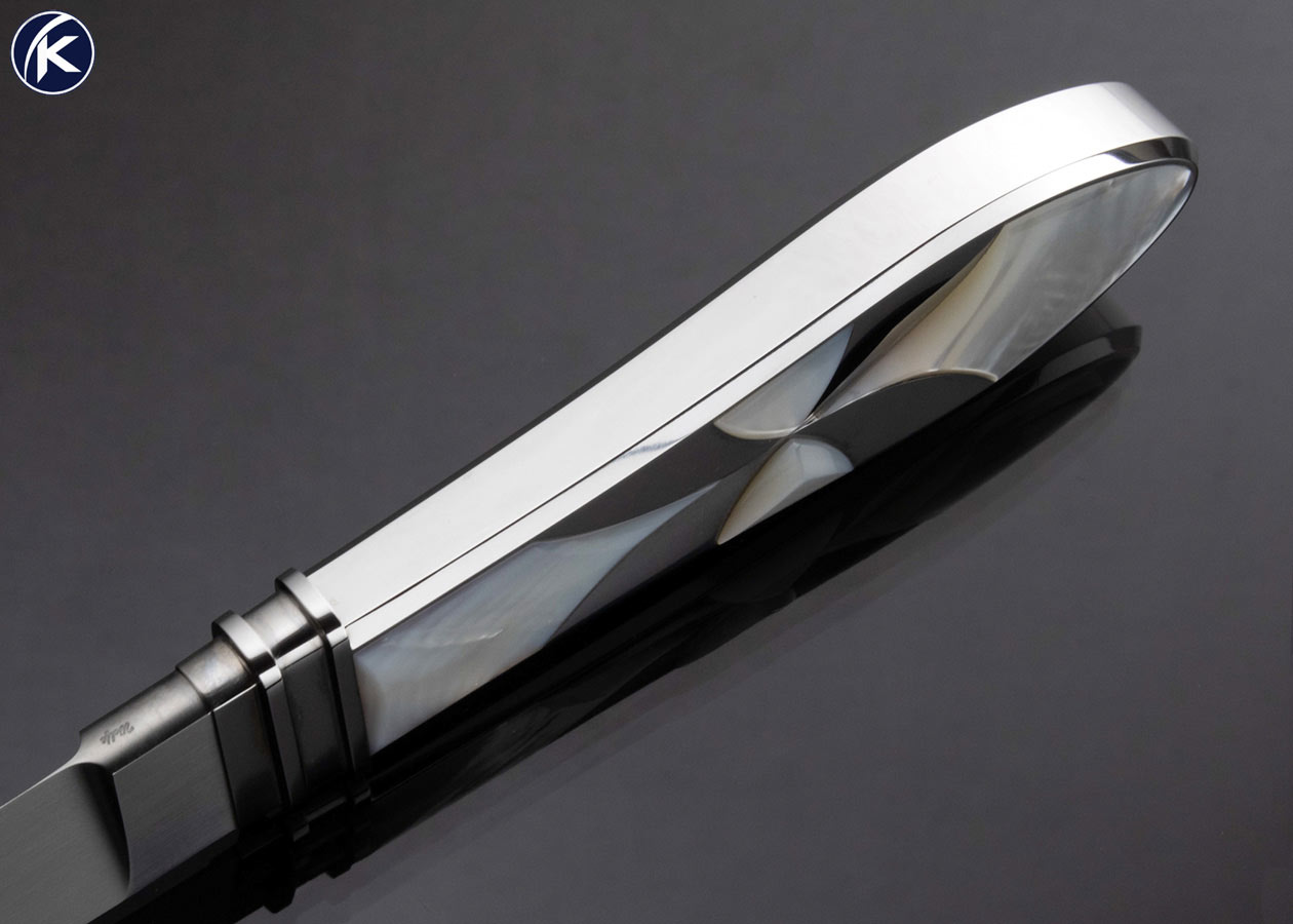 Wolfgang Loerchner Custom Knife Mother of Pearl Inlaid San Francisco Dagger with Scabbard - Image 5