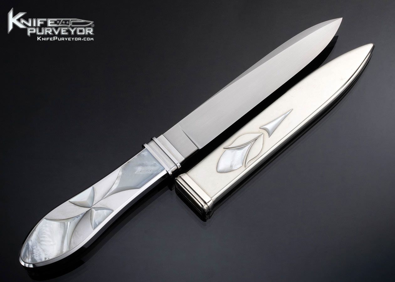 Wolfgang Loerchner Custom Knife Mother of Pearl Inlaid San Francisco Dagger with Scabbard - Image 3