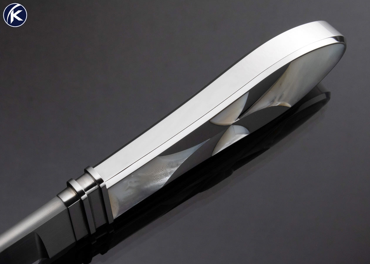 Wolfgang Loerchner Custom Knife Mother of Pearl Inlaid San Francisco Dagger with Scabbard - Image 4