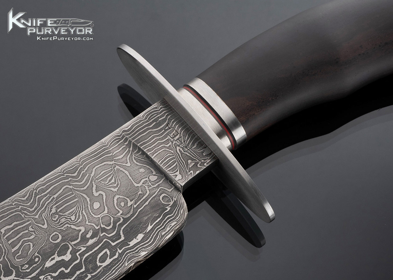 Lin Rhea Custom Knife Sole Authorship Damascus and Desert Ironwood Bowie - Image 2