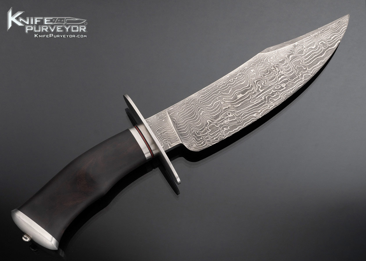 Lin Rhea Custom Knife Sole Authorship Damascus and Desert Ironwood Bowie - Image 3