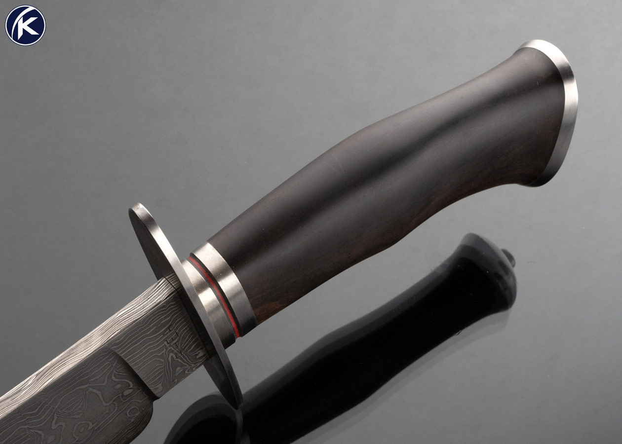 Lin Rhea Custom Knife Sole Authorship Damascus and Desert Ironwood Bowie - Image 4