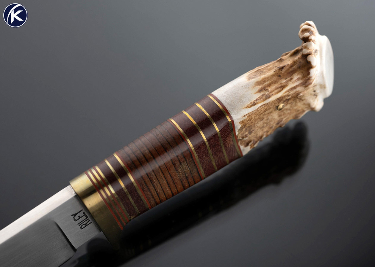 Dennis Riley Custom Knife Leather Wrapper Crown Stag Hunter - Image 3
