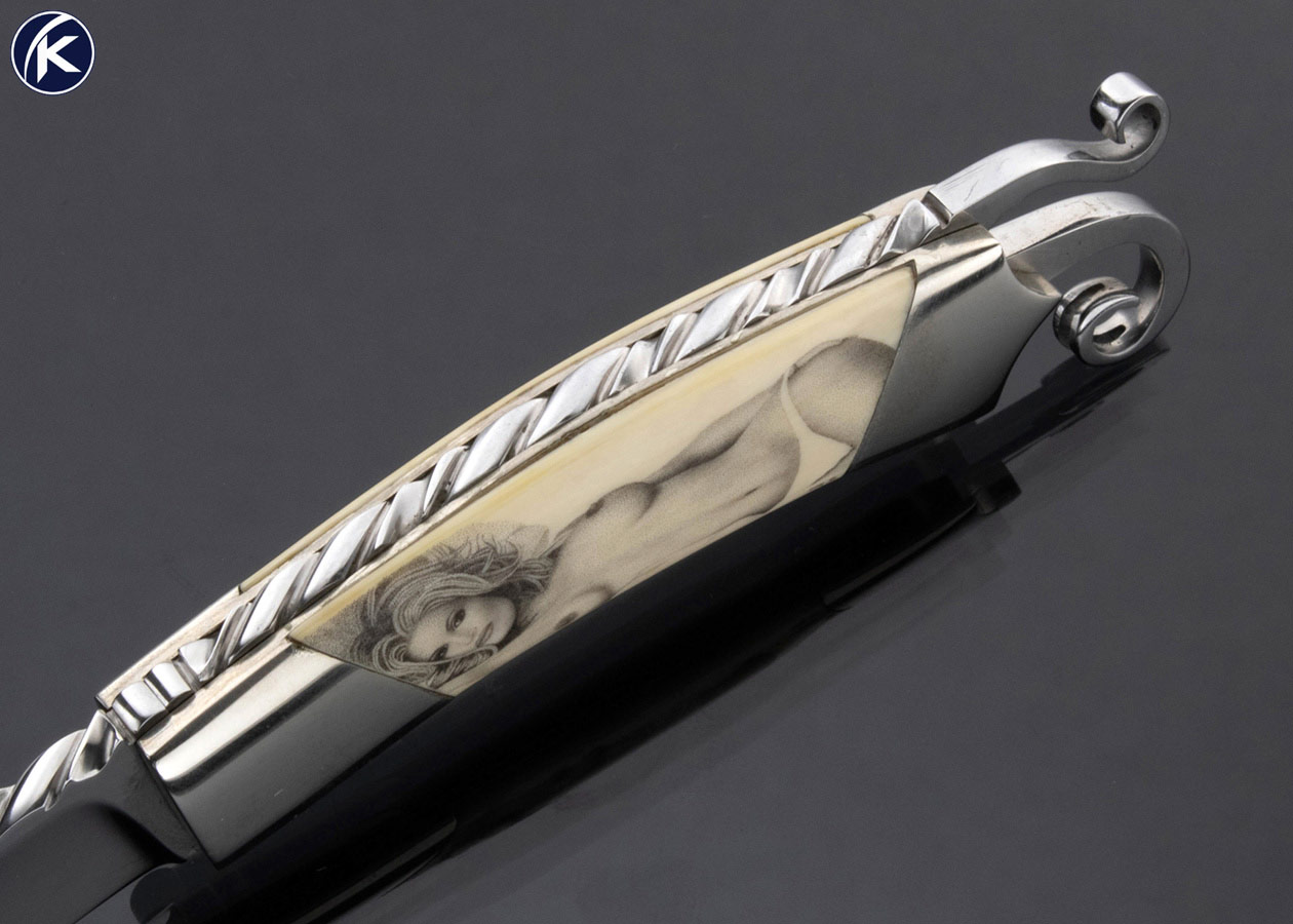 Lloyd Hale Custom Knife Ron Luebke Jr. Scrimshawed Tail Lock Folder - Image 4