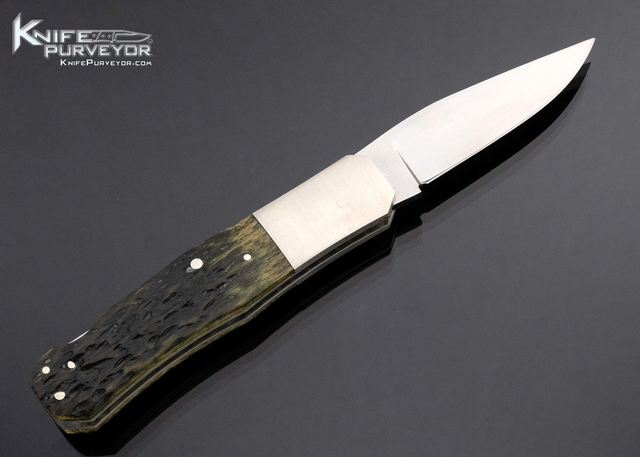 Randall Gilbreath Custom Knife Green Jigged Bone Lockback - Image 2