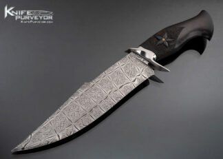 Seth Lopez Custom Knife "Florcita" Damascus with Textured and Carved African Blackwood Bowie 17444