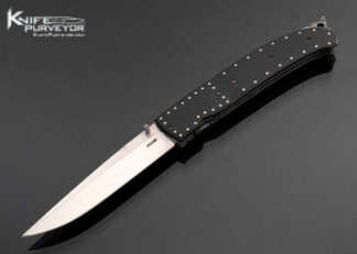 Steve Fecas Custom Knife African Blackwood Liner Lock with Decorative Pins and Damascus Spine 17469