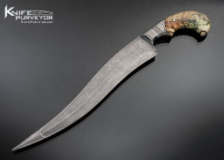 Thomas Ward (Tempest Craft) Custom Knife Sculptural Persian Damascus Blade with Carved Mammoth Fixed Blade 17443