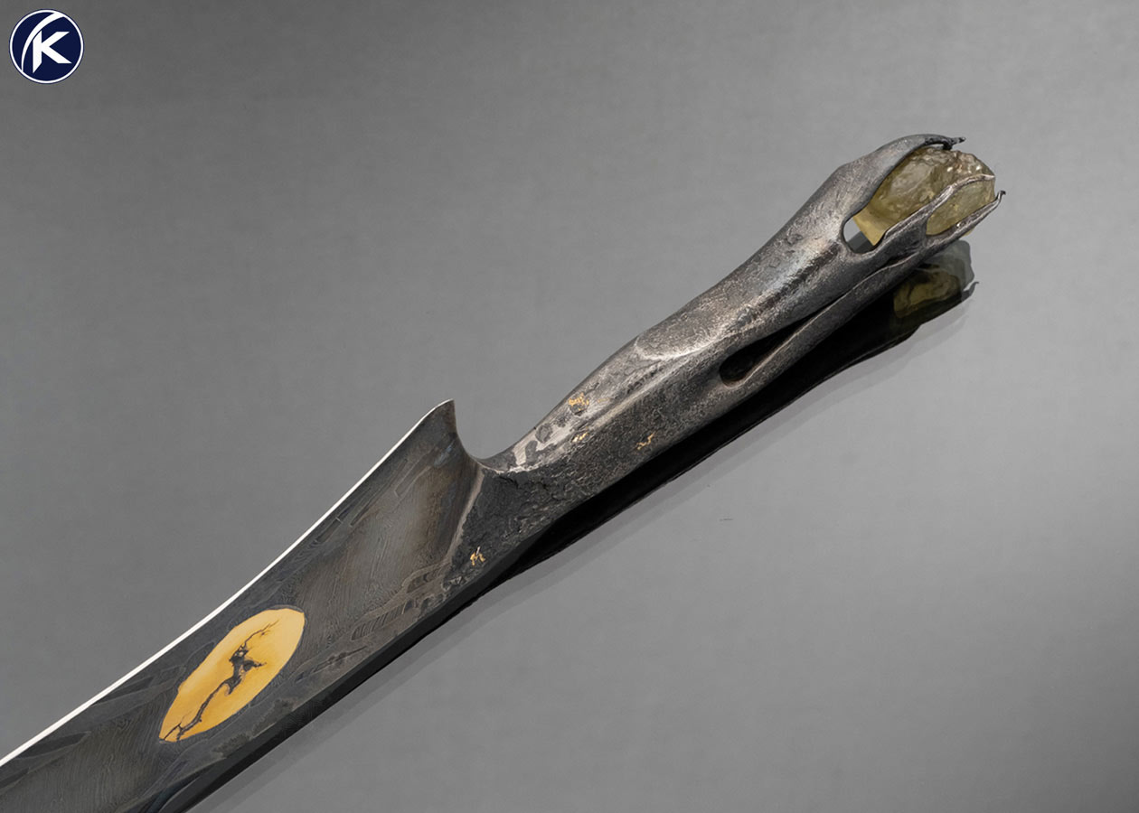 Tristan Dare Custom Knife Custom Art Knife Meteorite Damascus with 24Kt Gold "Oblivion" - Image 5