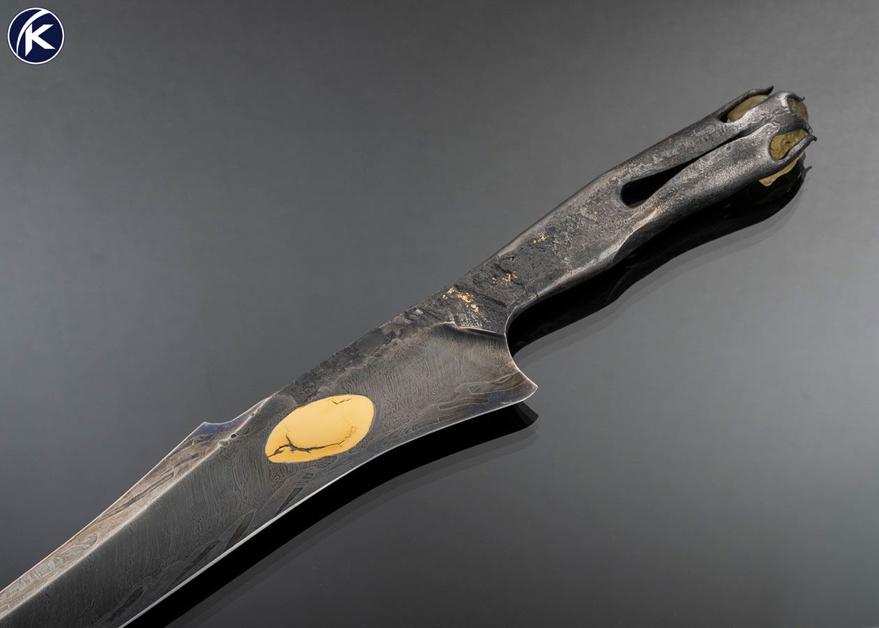 Tristan Dare Custom Knife Custom Art Knife Meteorite Damascus with 24Kt Gold "Oblivion" - Image 2