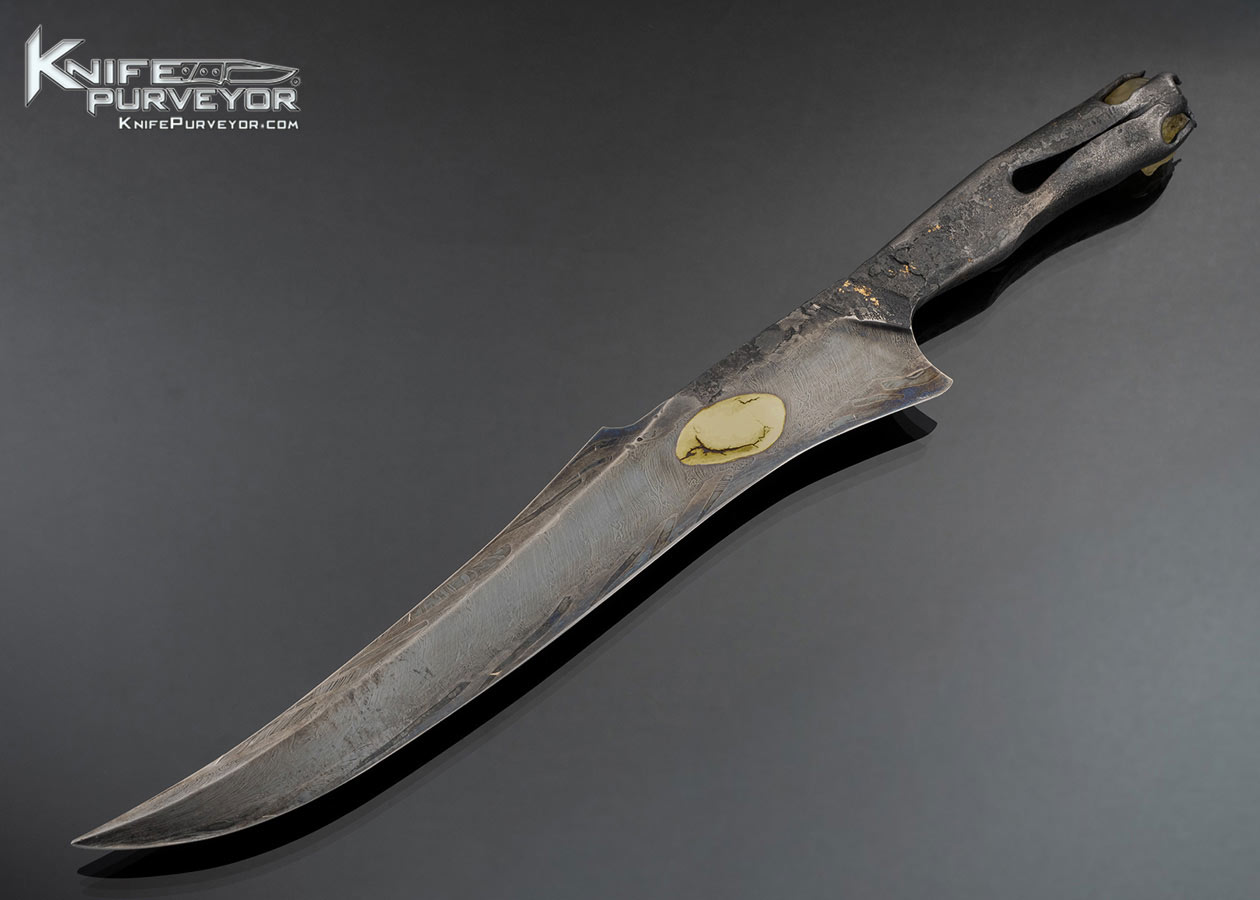 Tristan Dare Custom Knife Custom Art Knife Meteorite Damascus with 24Kt Gold "Oblivion" 17441