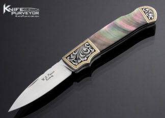W.D. Pease Custom Knife Black Lip Pearl Lockback Engraved by Julie Warenski 17321