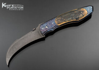 Alan Folts Custom Knife Blued Robert Eggerling Mosaic Damascus and Mastodon Linerlock 17750