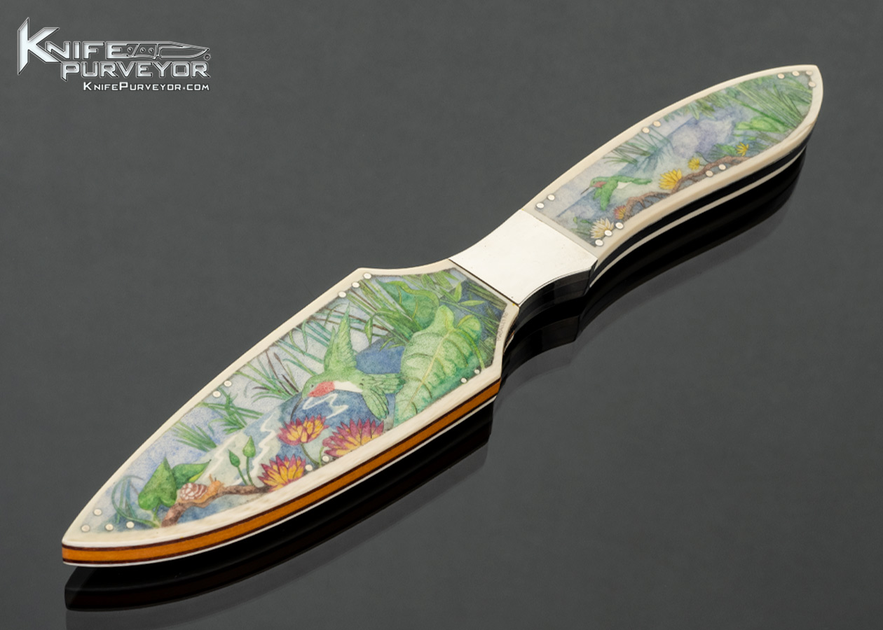 Alex Daniels Custom Knife Purse Knife Mammoth Ivory Handle and Scabbard Scrimshawed by Mary Baily