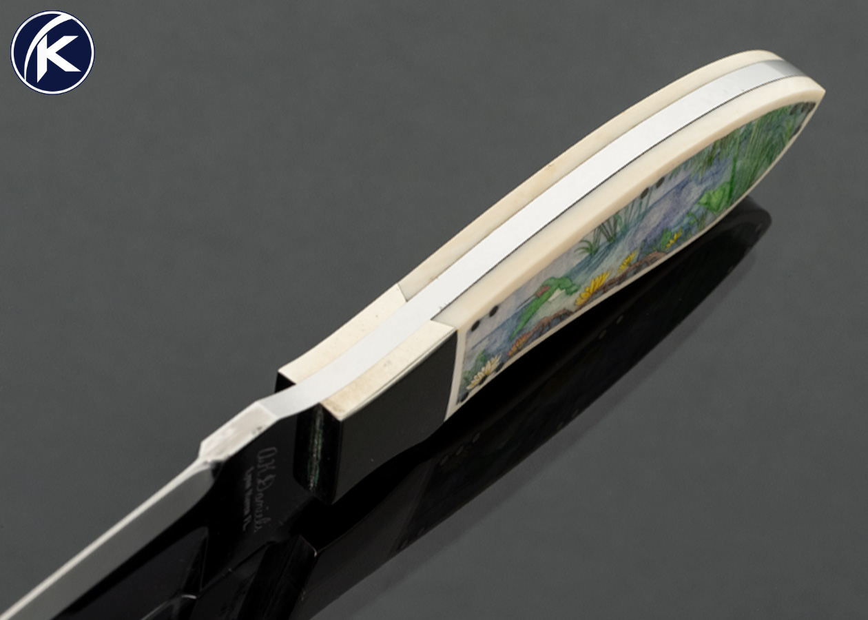 Alex Daniels Custom Knife Purse Knife Mammoth Ivory Handle and Scabbard Scrimshawed by Mary Baily