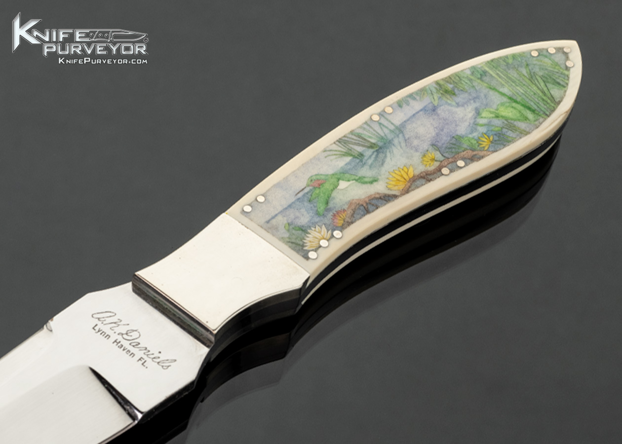 Alex Daniels Custom Knife Purse Knife Mammoth Ivory Handle and Scabbard Scrimshawed by Mary Baily