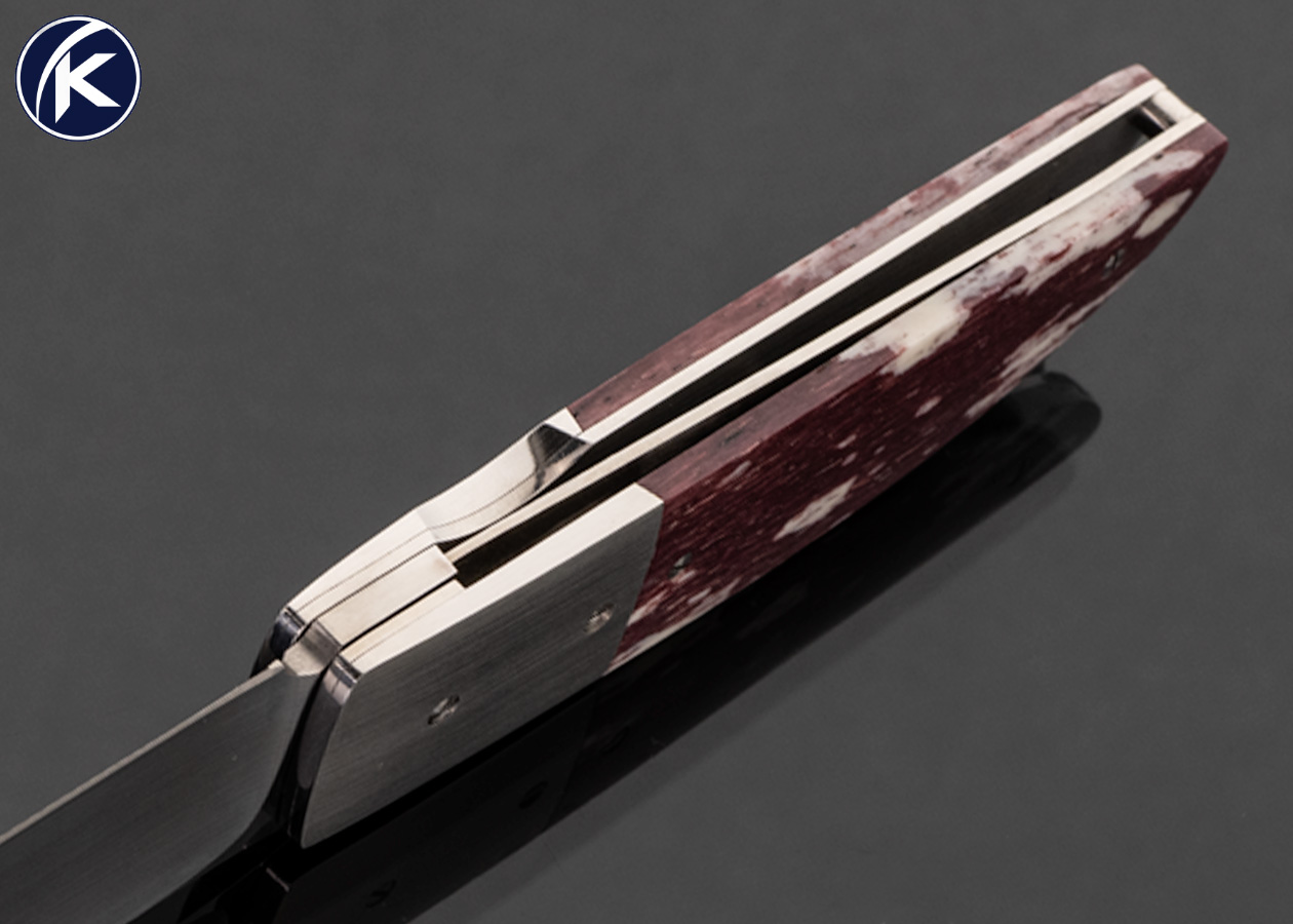 Andre Thorburn Custom Knife Stained Burgundy Giraffe Bone Linerlock Front Flipper - Image 5