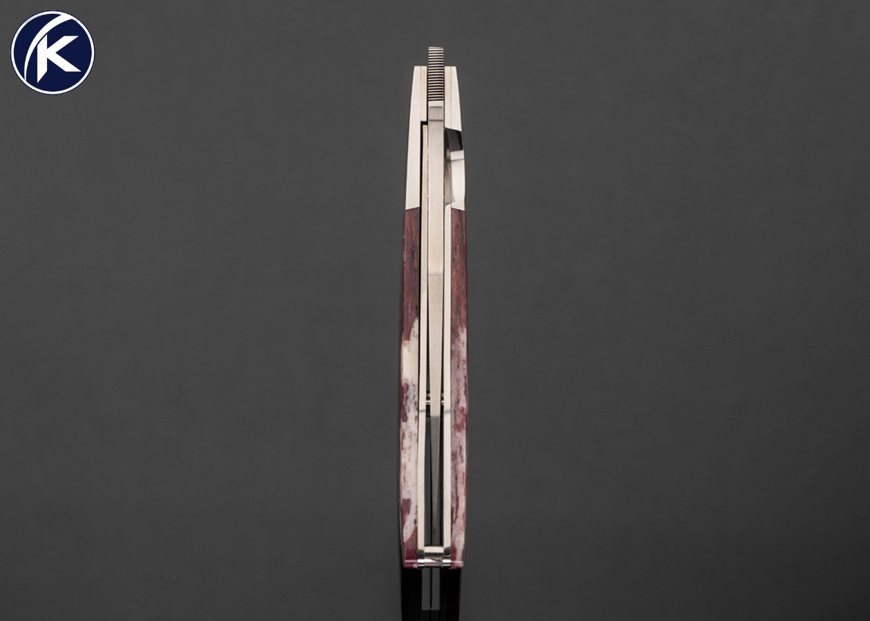 Andre Thorburn Custom Knife Stained Burgundy Giraffe Bone Linerlock Front Flipper 17591