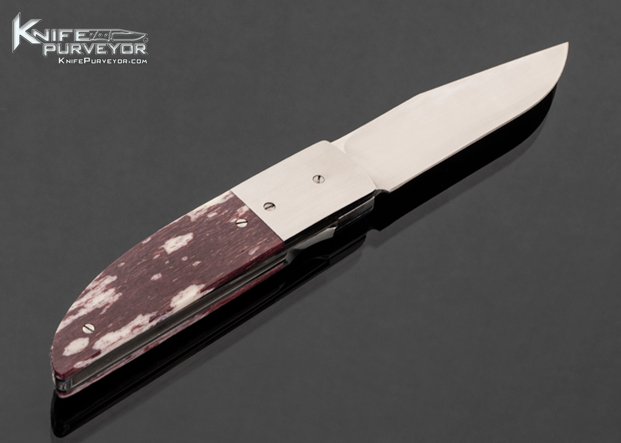 Andre Thorburn Custom Knife Stained Burgundy Giraffe Bone Linerlock Front Flipper - Image 3