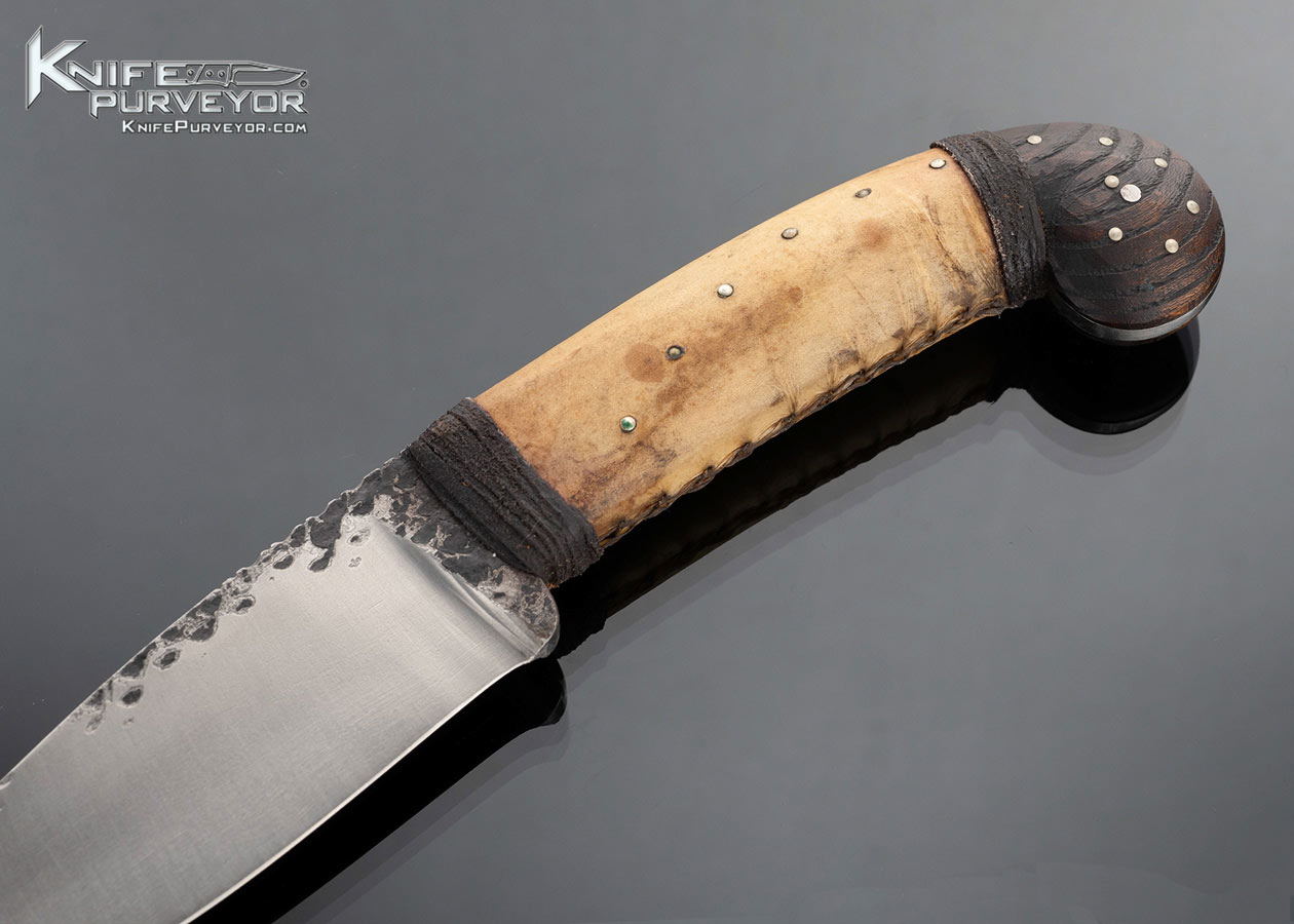 Daniel Winkler Custom Knife Forged Blade with Rawhide and Wrapped Leather with Wood and Karen Sheath 17491