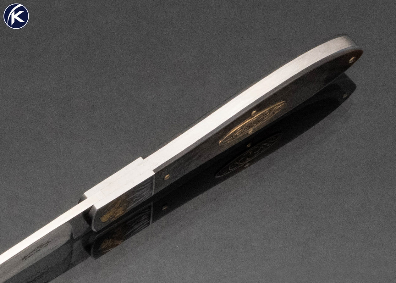 David Taylor Custom Knife Black Lip Pearl Slipjoint Engraved by Tim George With Gold Inlay
