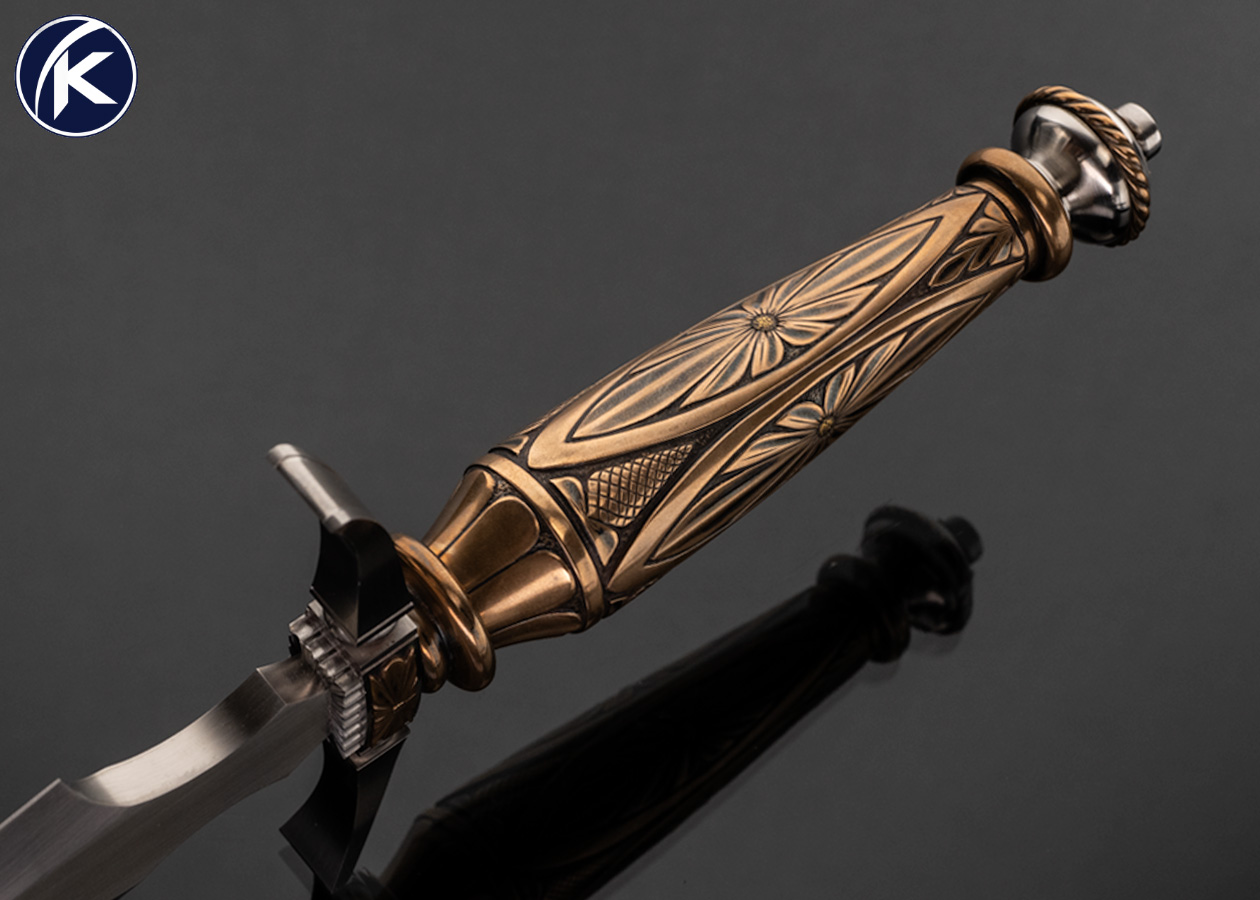 Doug Casteel Custom Knife Art Dagger Fully Engraved Bronze Handle and Guard with Scabbard 17719