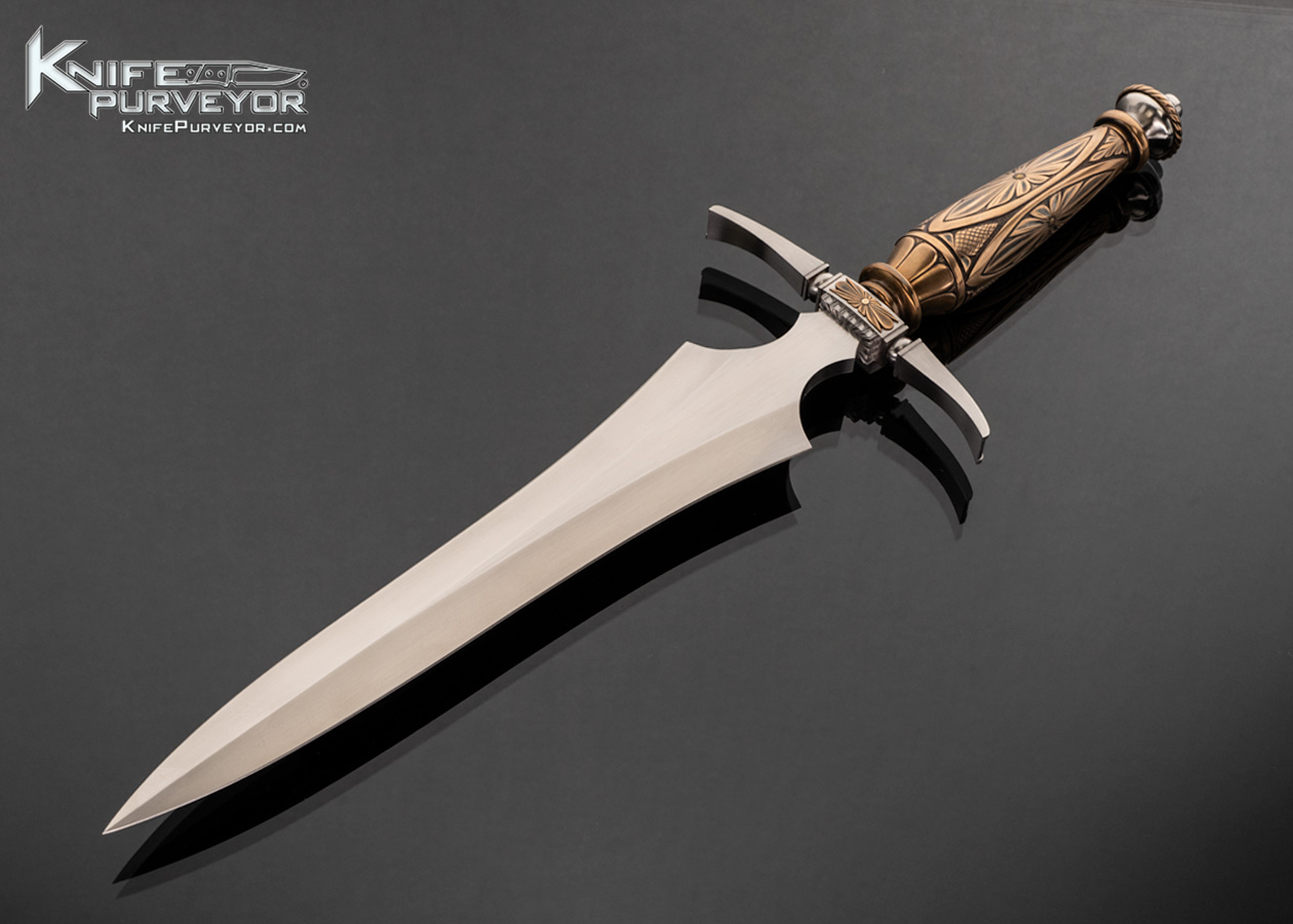 Doug Casteel Custom Knife Art Dagger Fully Engraved Bronze Handle and Guard with Scabbard 17719