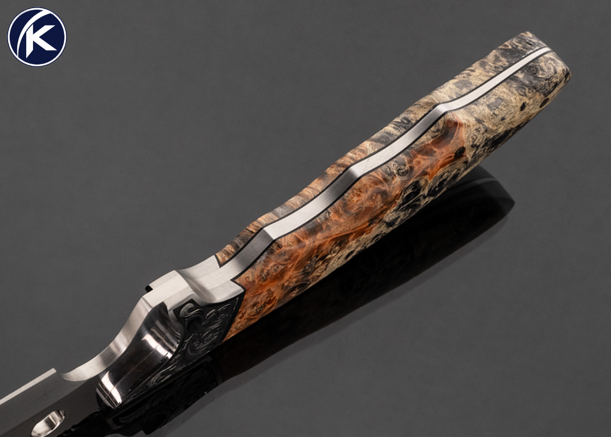 Dusty Moulton Custom Knife Stabilized Box Elder Fighter with Black Woven Edge Sheath 17693