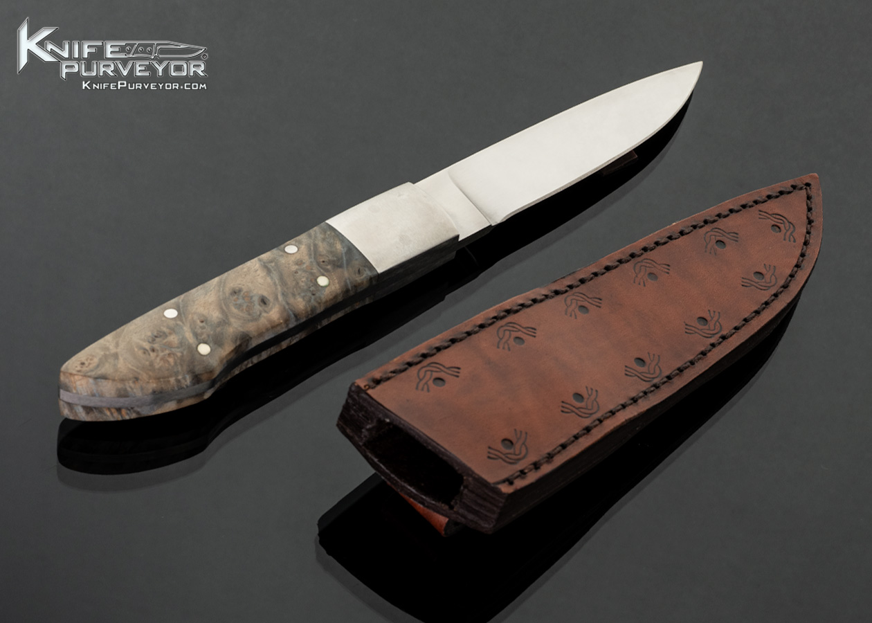 Gene Martin Custom Knife Nickel Silver and Pickled Burl Drop Point Hunter - Image 3