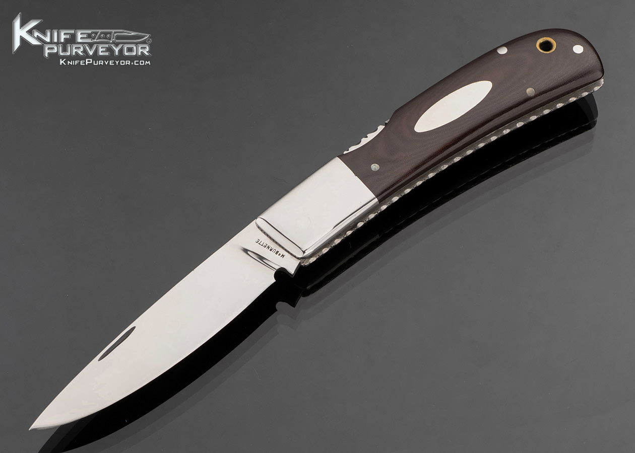 Harvey McBurnette Custom Knife Burgundy Micarta with Escutcheon Front Lock Folder